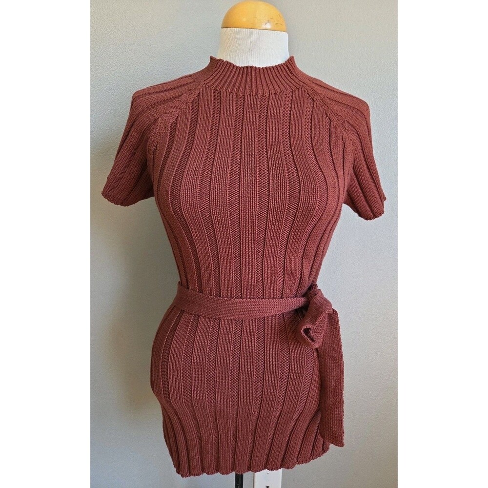 NWT Ecote Urban Outfitters | M | Knit Asymmetrical Tunic Top Brown Mock Deadstoc